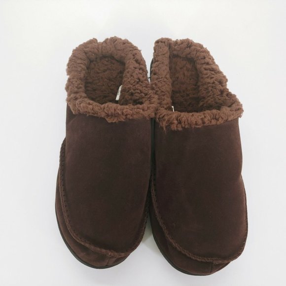 Muk Luks Mens Faux Suede Clogs Slippers Sherpa Lined Moc Toe Brown Large 12-13 - Picture 4 of 10